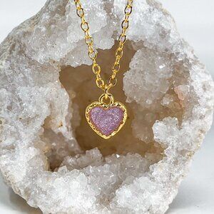 3/$20 14k Gold Rose Glitter Resin Heart Charm Handmade Pendant Necklace